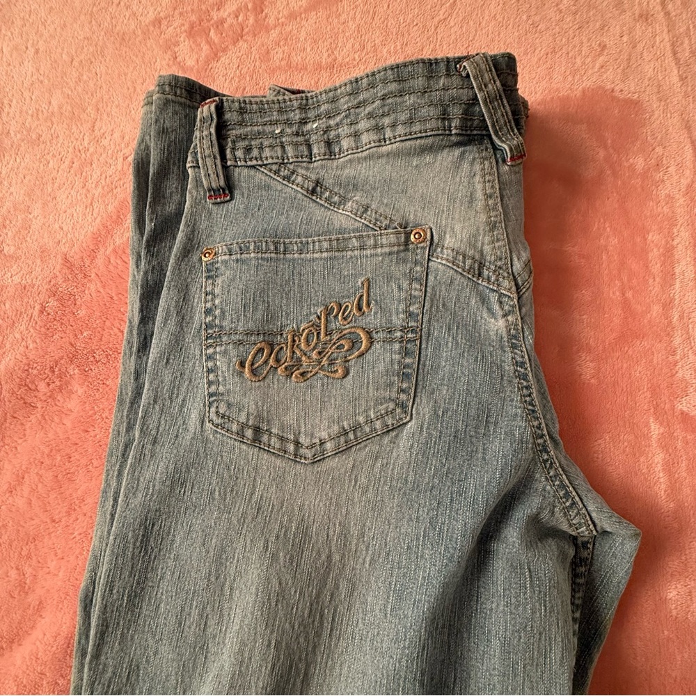 Ecko Unlimited Low Rise Flared Light Wash Denim Jeans Y2K 2000s Embellished